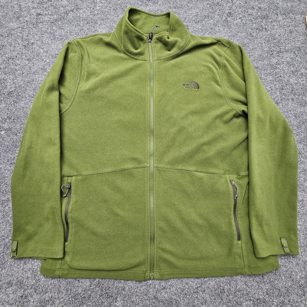 The North Face Fleece Jacket Mens 2XL Green Full Zip‎ Stand Collar Pockets TNF